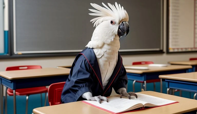 Cockatoo preparing to teach students